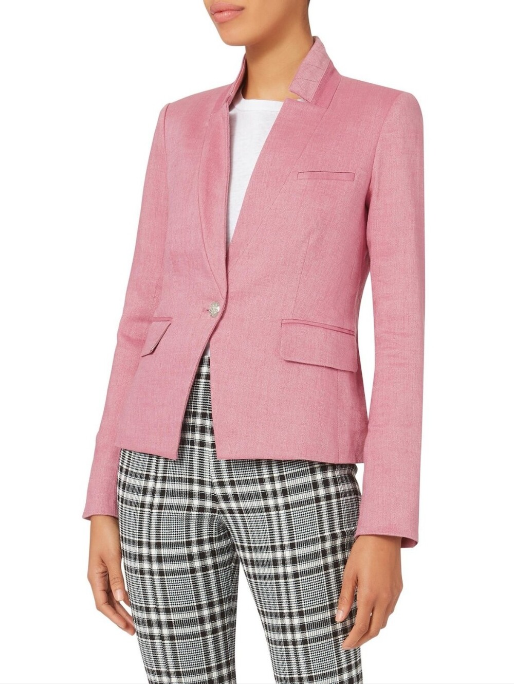 Veronica Beard Pink Linen Tailored Single-Button Blazer 0